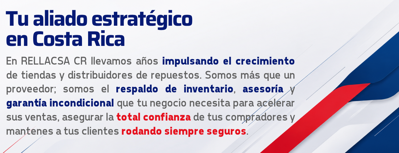 Información sobre RELLACSA como tu aliado estratégico en Costa Rica, ofreciendo respaldo de inventario y garantía incondicional para tiendas de repuestos de motos.
